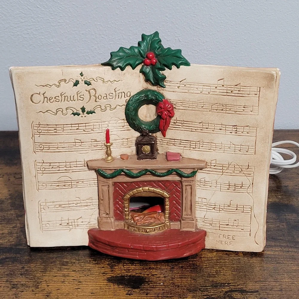 Vtg Garry Sharpe Light-Up Fireplace Music Box Chestnuts Roasting On An Open Fire